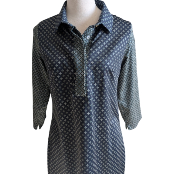 Gretchen Scott Navy Diamond Print Shift Dress Medium Designer - Picture 3 of 14